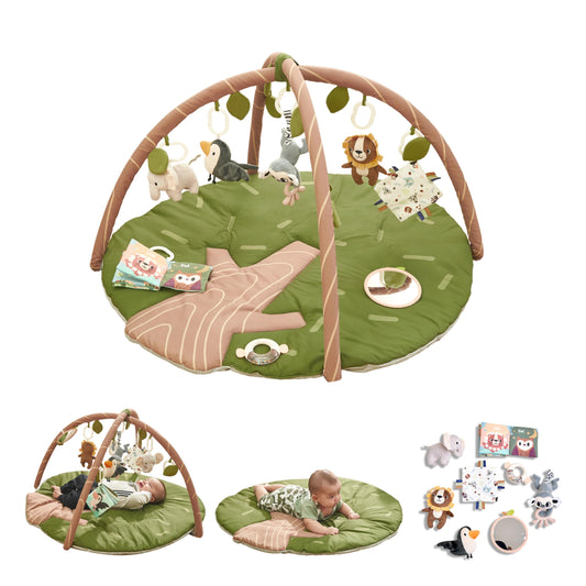 Baby Activity Gym & Play Mat – 8-in-1 Tummy Time Mat with Self-Discovery Mirror & Detachable Sensory Toys – Thick Non-Slip Washable Baby Play Gym for Infants Newborn 0 3 6 12 Months