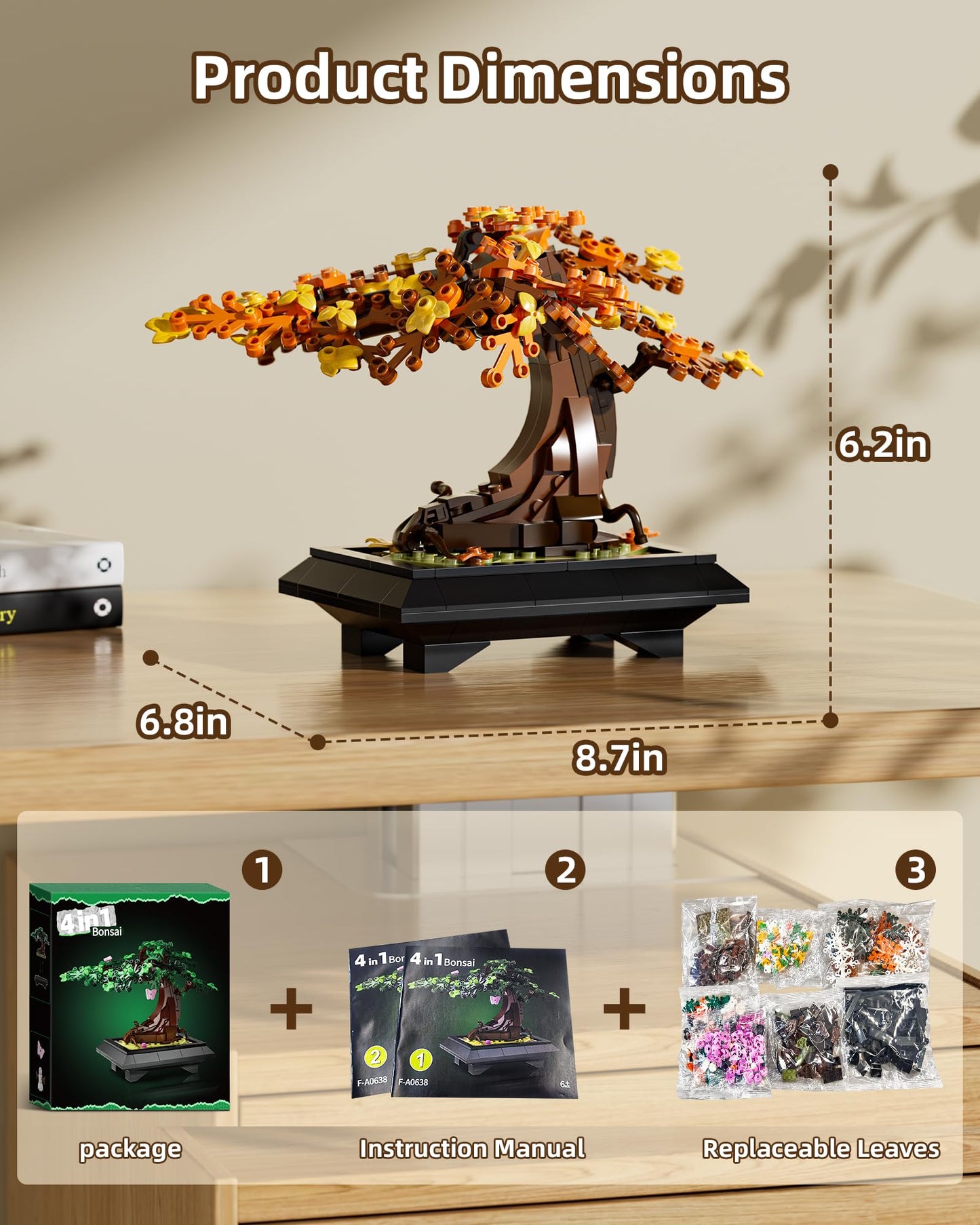 Muiurple 4 in 1 Bonsai Tree Building Set, Four Season Cherry Bonsai Tree Building Kit, Artificial Plant Decor for Home, Desk Greenery, Gift for Adults Girls, Boys and Mother's Day.
