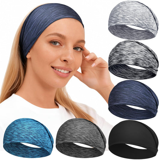 Loiluliy Workout Headbands for Women & Men, 6 Pack Non-Slip Wide Sweatbands - Thick Soft Elastic Hair Bands Accessories for Gym, Yoga, Running and Everyday Fashion