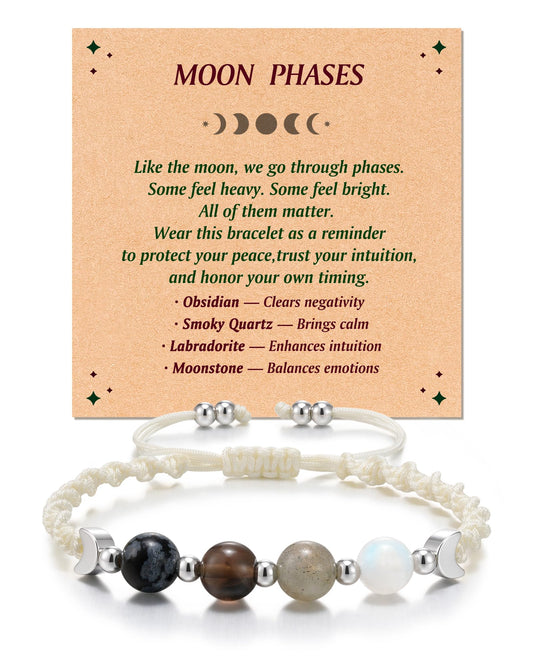 LAVEIR Moon Phase Crystal Healing Bracelet for Women, Natural Stone Beaded Bracelet with Moonstone, Spiritual Bracelets for Intuition, Emotional Balance, Intention Setting, Birthday Gifts for Women