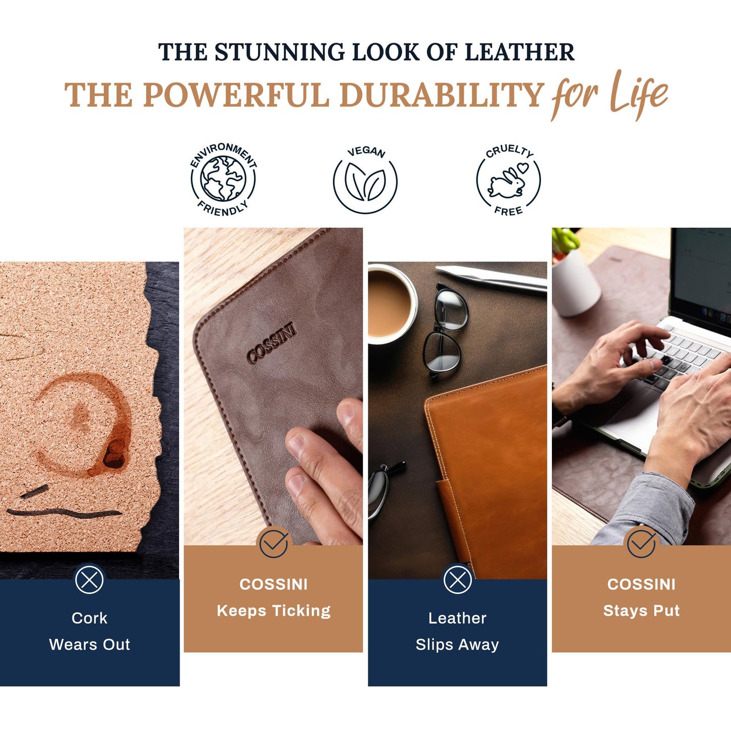 Cossini XL Desk Pad - Large Vegan Leather Desk Mat (17 x 36) - Buttery Smooth Writing, Damage Blocking, Non-Slip, Waterproof - Home Office Computer Desk Protector Blotter Laptop Keyboard Mouse Pad