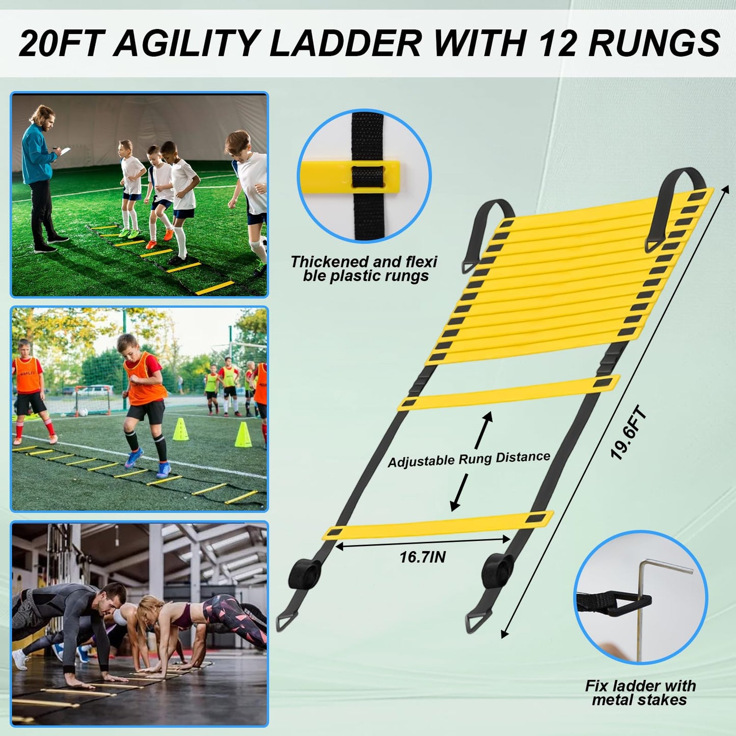 grestar Speed Agility Training Equipment Set, Agility Ladder 20ft, 12 Football Cones, Soccer Kick Trainer, Jump Rope, 5 Resistance Bands, Football Soccer Basketball Fitness Drills for Kids Adults