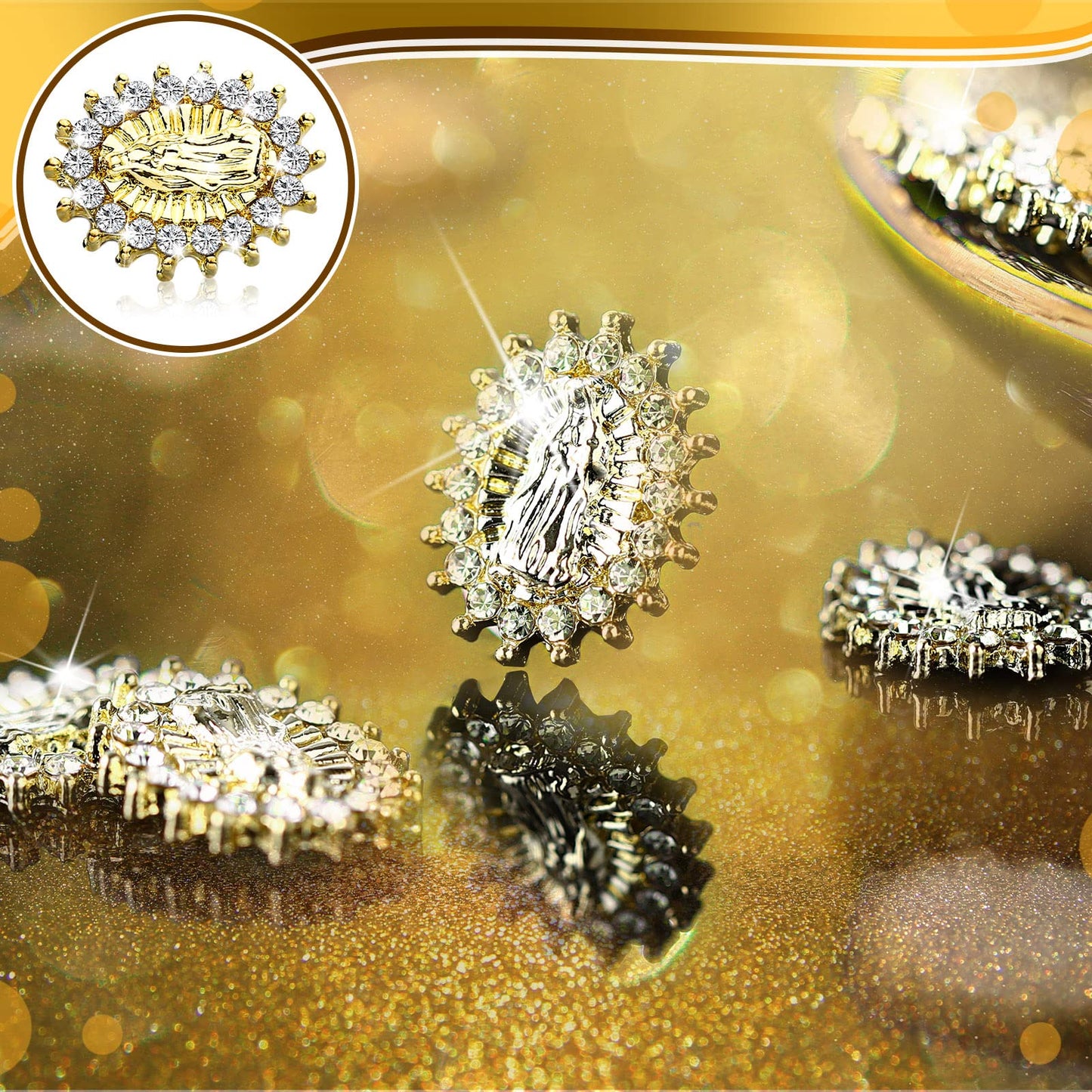 Lounsweer 50 Pcs Mini Virgin Mary Nail Charms for Women 3D San Judas Mary Gems Shiny Zircon Alloy Jesus Art Charms Metal Buddha Gold Nail Jewels Gems Religious Rhinestones Accessory