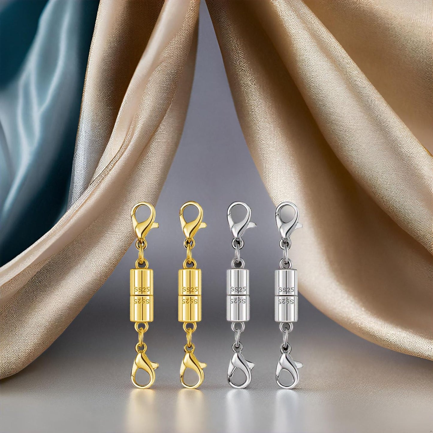 Magnetic Jewelry Clasps, 925 Sterling Silver, Strong Magnetic Closures for Necklaces and Bracelets (10pcs Golden Silvery)