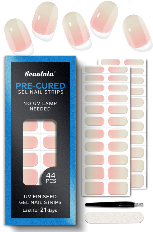 Beaolata Real Gel Nail Strips (No UV Light Needed) - 44Pcs Salon Quality Nail Stickers - Long Lasting Polish Wraps for Women, Easy Apply & Remove (Berry Meringue Pink)