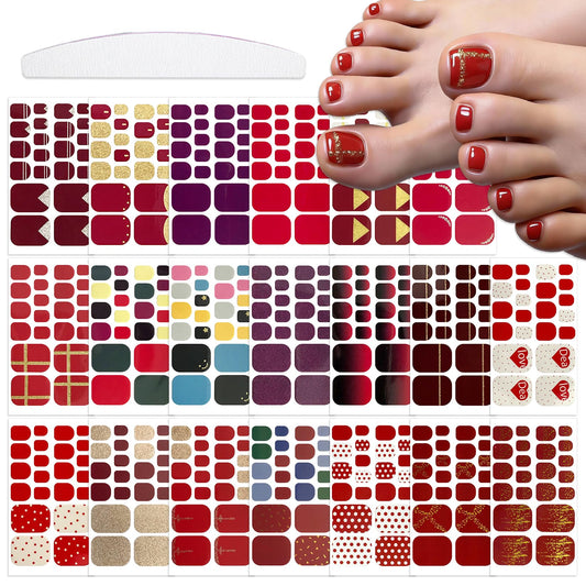 YECIRALA 20 Sheets 440 Pcs Toenail Stickers for Women Nail Art Wraps, Red Series Toe Nail Stickers Wraps for Toes Nail Polish Strips Stick On Nails Polish Stickers for Toenails Gel Nail Color Strips