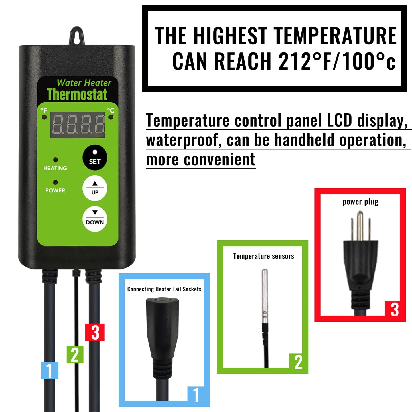 LINGLONGTEMP 240V 3500W Fully Submersible, Electric Hot Tub & Swimming Pool Immersion Water Heater with Temp Control & GFCI for Baptismal Pool, Baptistry, Above Ground Pool, Inflatable Pool & spa tub