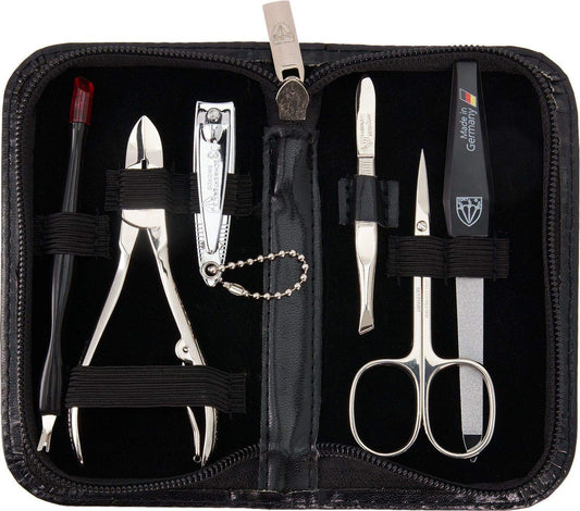 3 Swords Germany - brand quality 6 piece manicure pedicure grooming kit set for professional finger & toe nail care scissors clipper fashion leather case in gift box, Made in Solingen Germany (83202)
