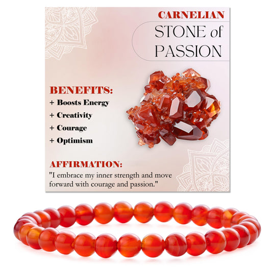 Bivei Carnelian - Passion - 6mm Beaded Bracelets for Women Handmade Semi Precious Natural Stone Stretch Elastic Jewelry Yoga Protection Gifts