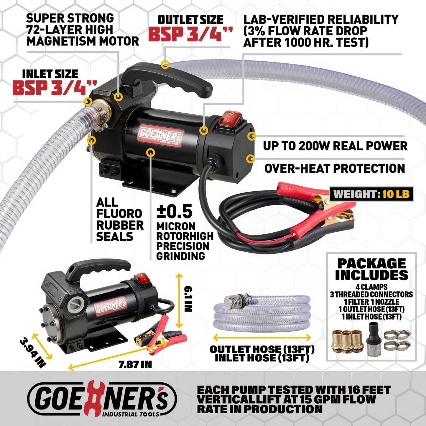 Heavy Duty 12V Diesel Fuel Transfer Pump – Commercial Grade 15 GPM Self-Priming Kit with Manual Nozzle, Debris Filter & Bypass Valve for Trucks, Farm Equipment, Boats & Generators