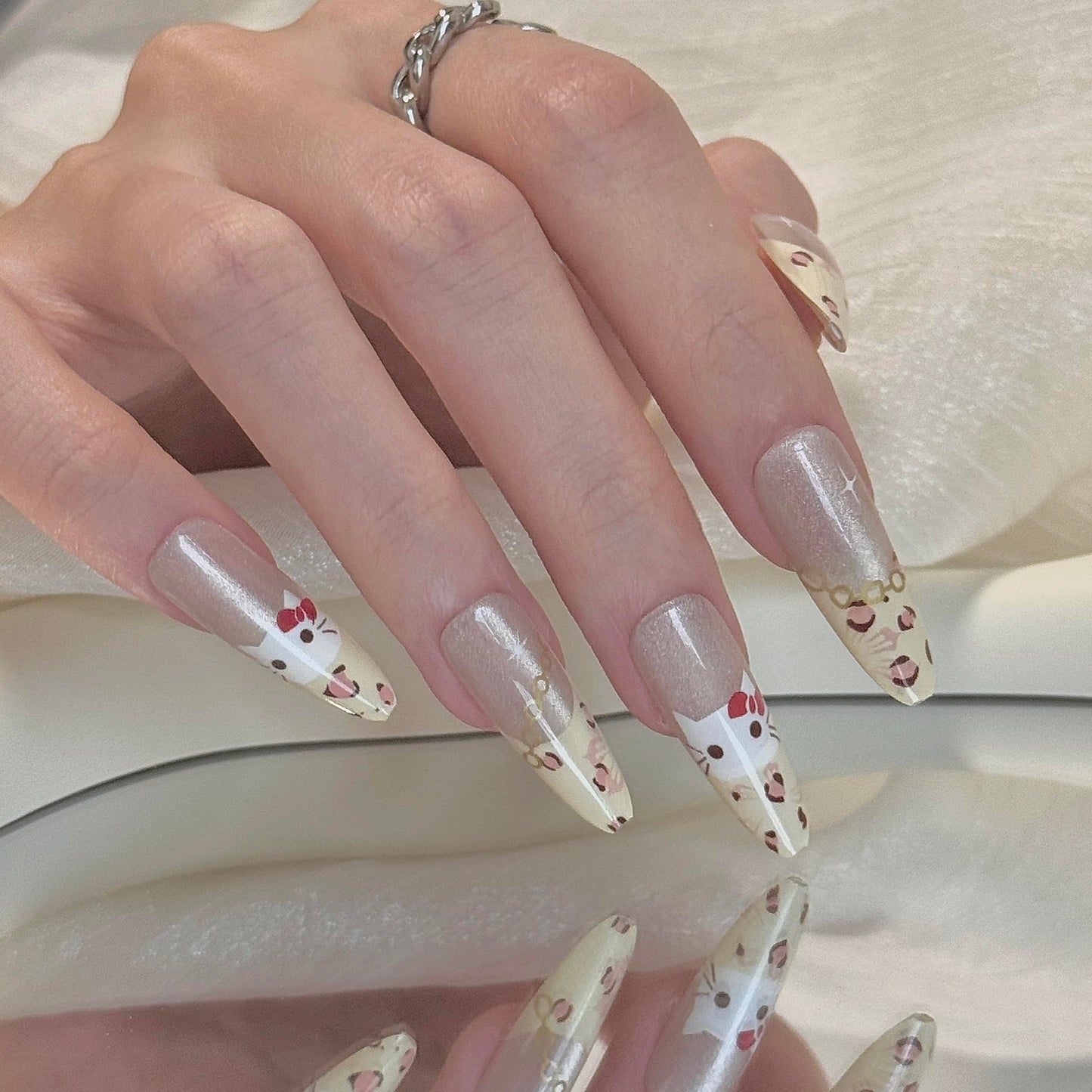 24 Pcs Fake Nails Almond Long Leopard Print Almond Press on Nails Long Nail Tips Acrylic Press on Nails Yellow Press on Nails Full Cover Nail Tips Cat Eye Press on Nails Y2k Nails for Girls