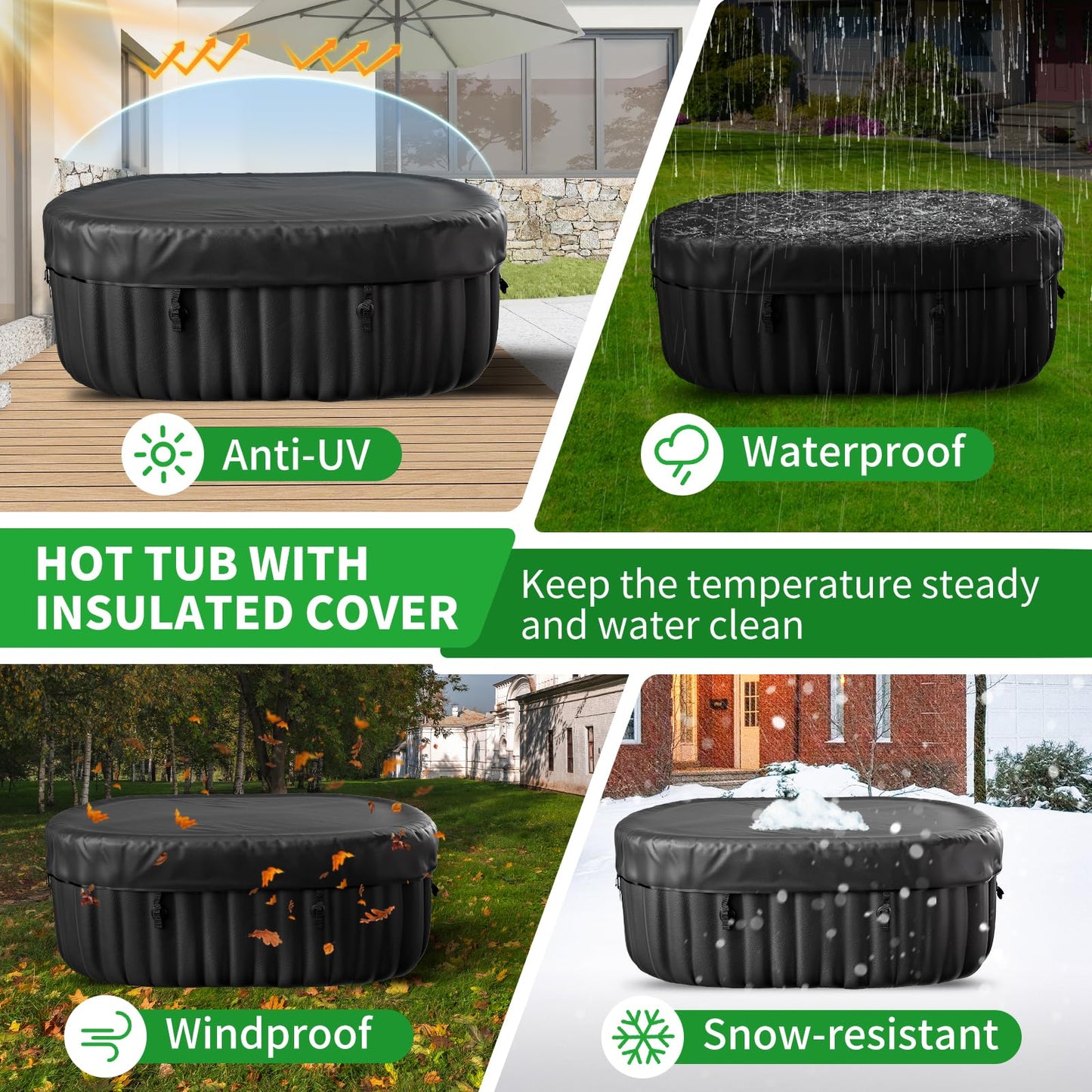 Inflatable Blow Up Hot Tub with LED Lights, 2 Person Oval Portable Hot Tub, Leak-Proof PVC Outdoor Spa with 100 Air Jets, Pump and Insulated Cover, Side Table, 75” X 47”X 25”