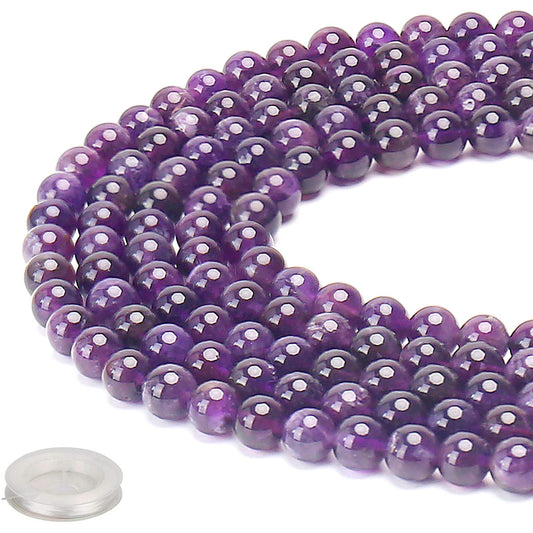 70PCS Natural 8MM Healing Gemstone, Amethyst Energy Stone Round Loose Beads, Semi-Precious Crystal Beads with Free Elastic String for Jewelry Making DIY