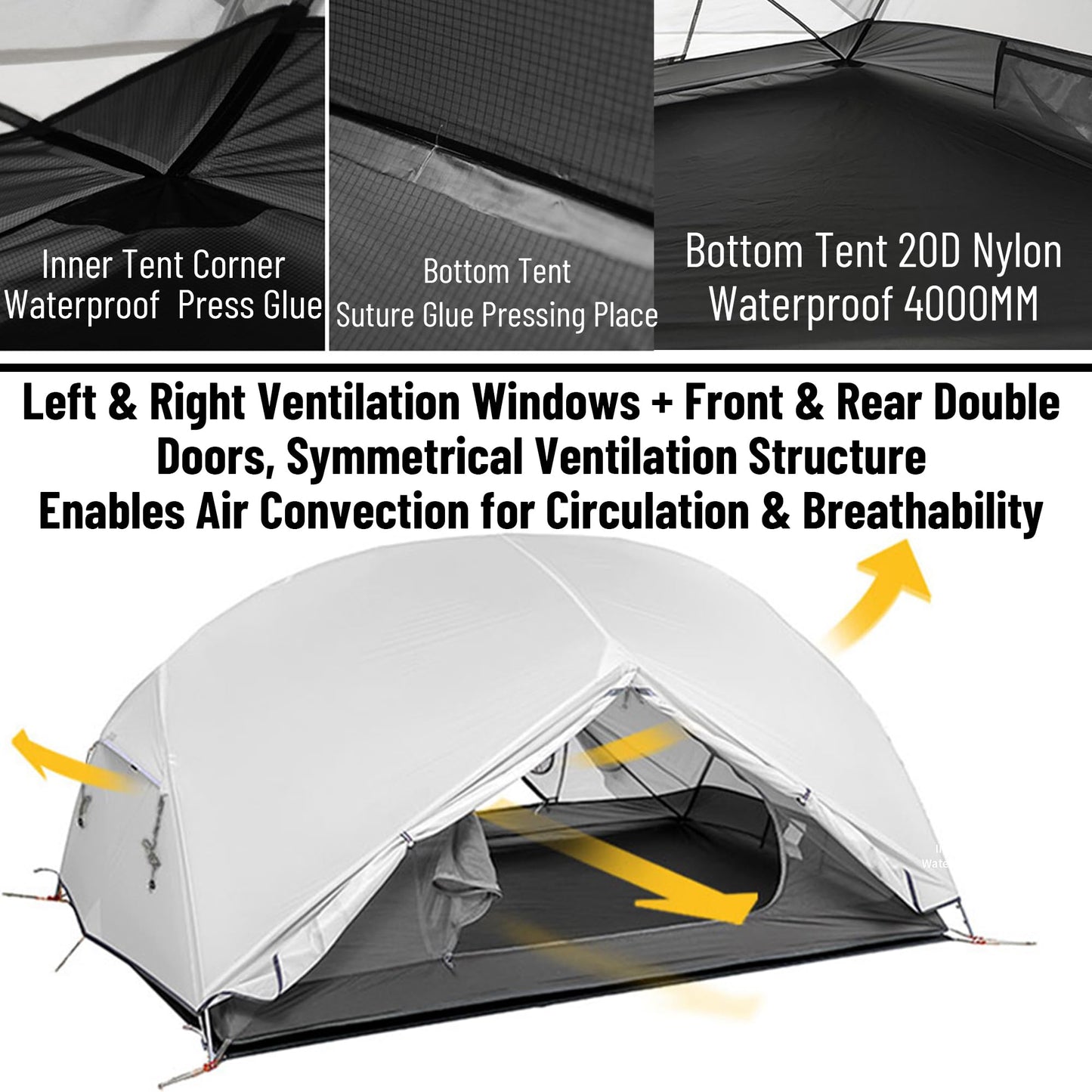 Naturehike Mongar 2 Person Lightweight Backpacking Tent - Waterproof Ultralight 3 Season Camping Tent, Easy Setup, Double Layer, for Hiking (Gray-20D Nylon, Mongar - 2 Person)