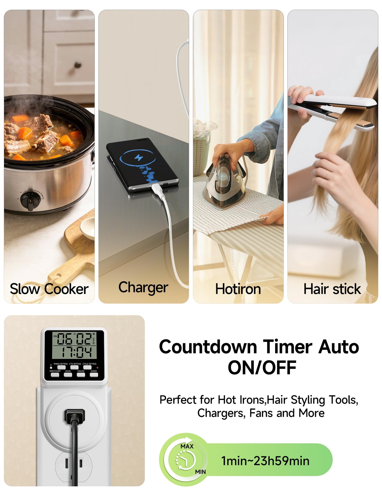 Techbee Digital Infinite Repeat Cycle Intermittent Timer Plug for Electrical Outlet, 24 Hour Programmable Indoor Timed Power Switch with Countdown Delay On and Off (120V, 15A), 1 pack
