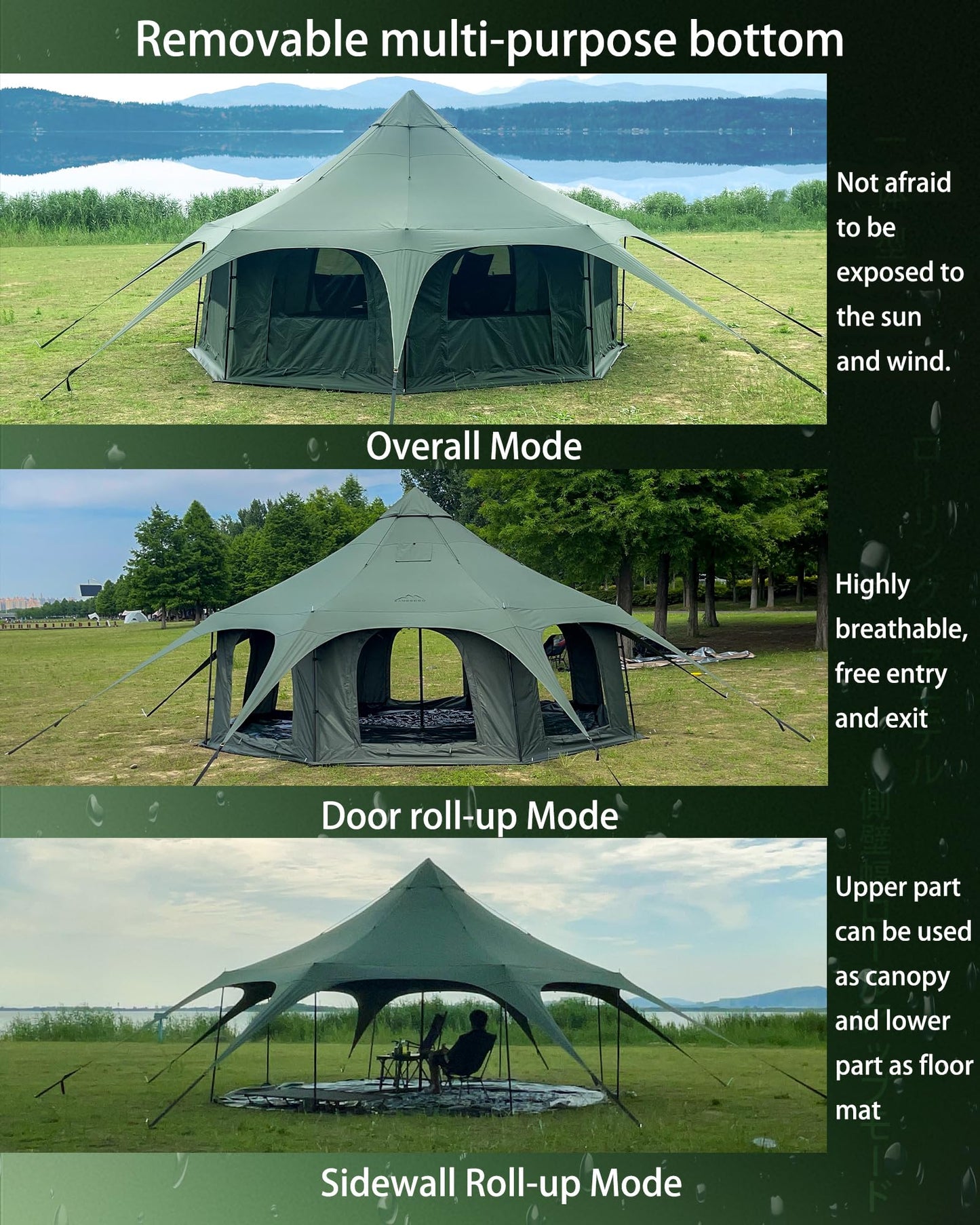 Kanggogo Cotton Canvas Tent Bell - Yurts Breathable and Windproof,Glamping for 6/8/10Person Family Camping (Green)