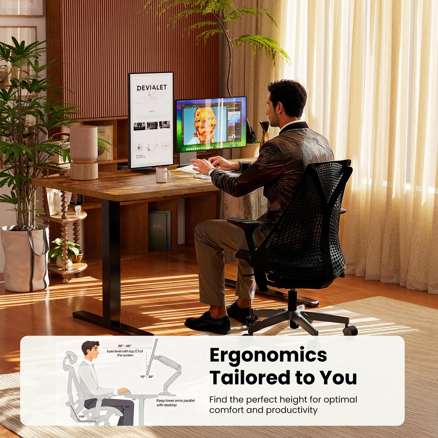 ErGear Height Adjustable Electric Standing Desk, 48 x 24 Inches Sit Stand up Desk, Memory Computer Home Office Desk, Vintage Brown