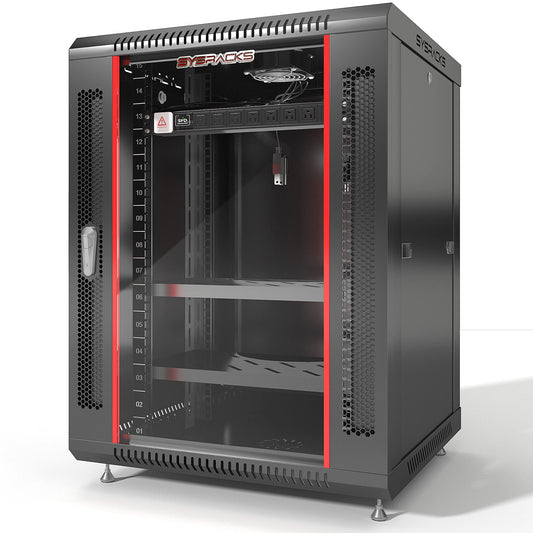 15U Wall Mount Server Rack Cabinet, 19” Locking Network Rack, 24” Deep, Glass Door, with Fan, PDU and Shelf