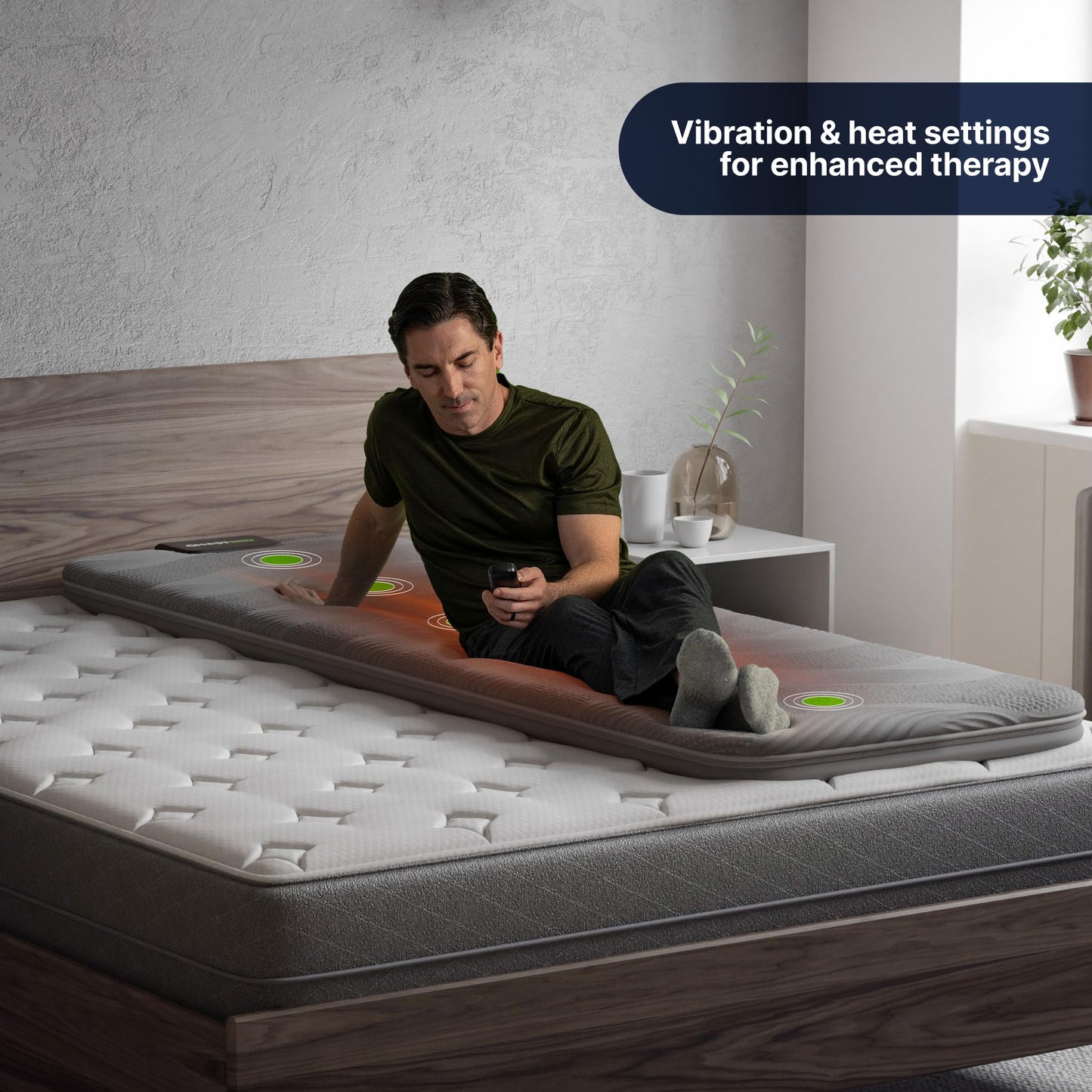 GhostBed Massage Mat with 3" Gel Memory Foam - 7 Full-Body Massage and Stretching Programs, Plus Vibration and Heat Therapy, Charcoal Grey