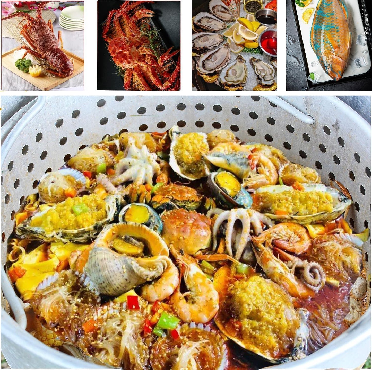 80-Quart Aluminum Seafood Boil Pot Kit with Steam/Boil Basket & Strainer, 110,000 BTU Propane Jet Burner & Lifting Hook, 10 PSI Regulator, Outdoor Crawfish, Shrimp, Crab Boiler and Fryer Combo