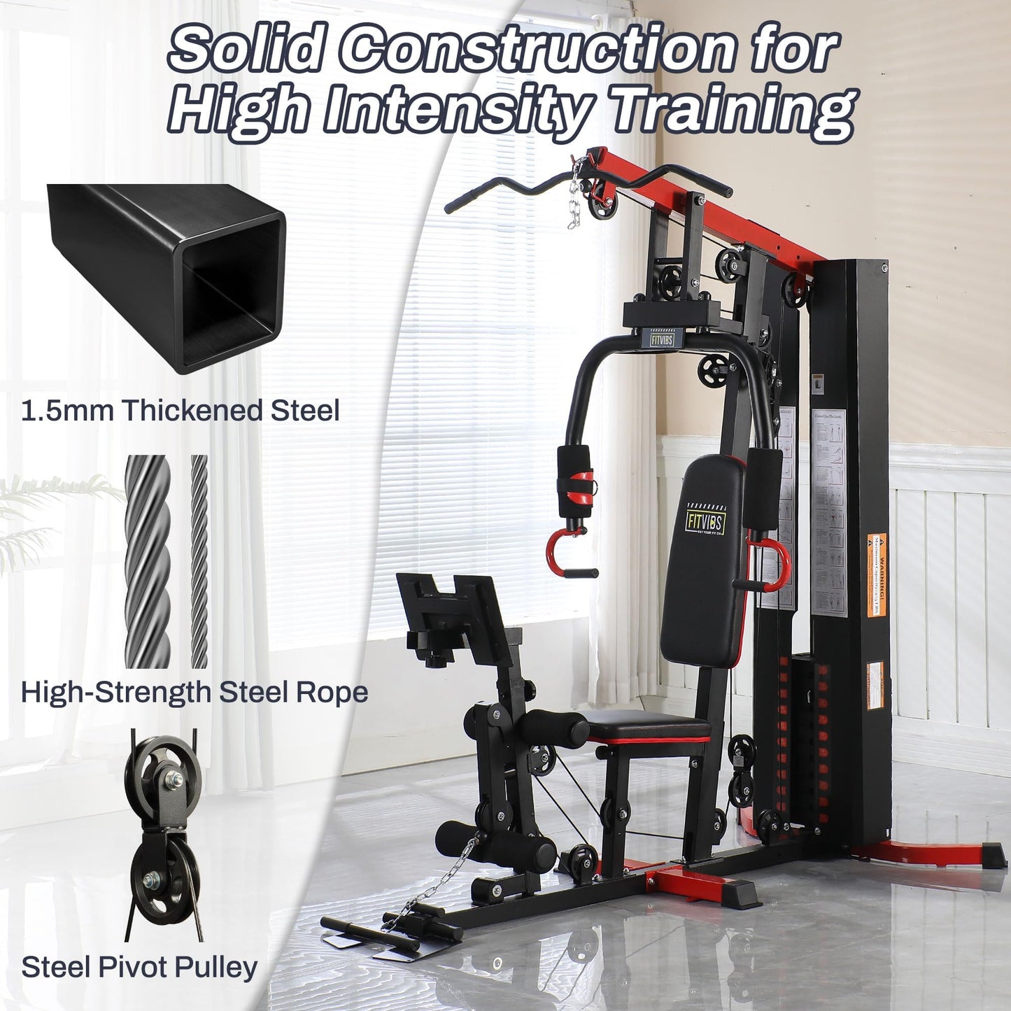 Fitvids Multifunctional Home Gym Equipment with 160 lbs Weight Stack, Full Body Workout Weight Machine, Strength Training Exercise Equipment with Pulley System & Leg Press, All-in-One Workout Station