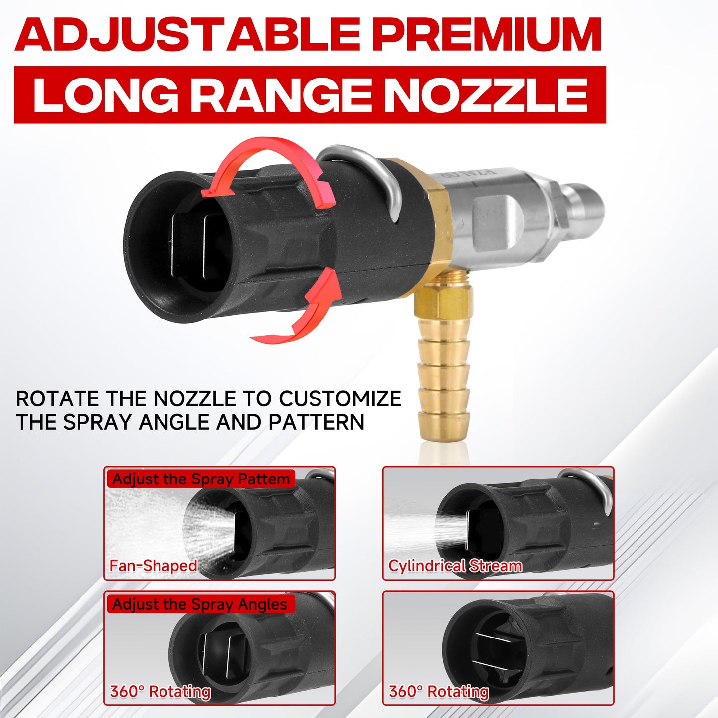EZALOR Adjustable Long-Range External Chemical Injection for Pressure Washer, Downstream Injector Nozzle Kit 2-2.5 GPM, 1/4" Quick Connect/15FT Siphon Hose, 2500 to 4000 PSI