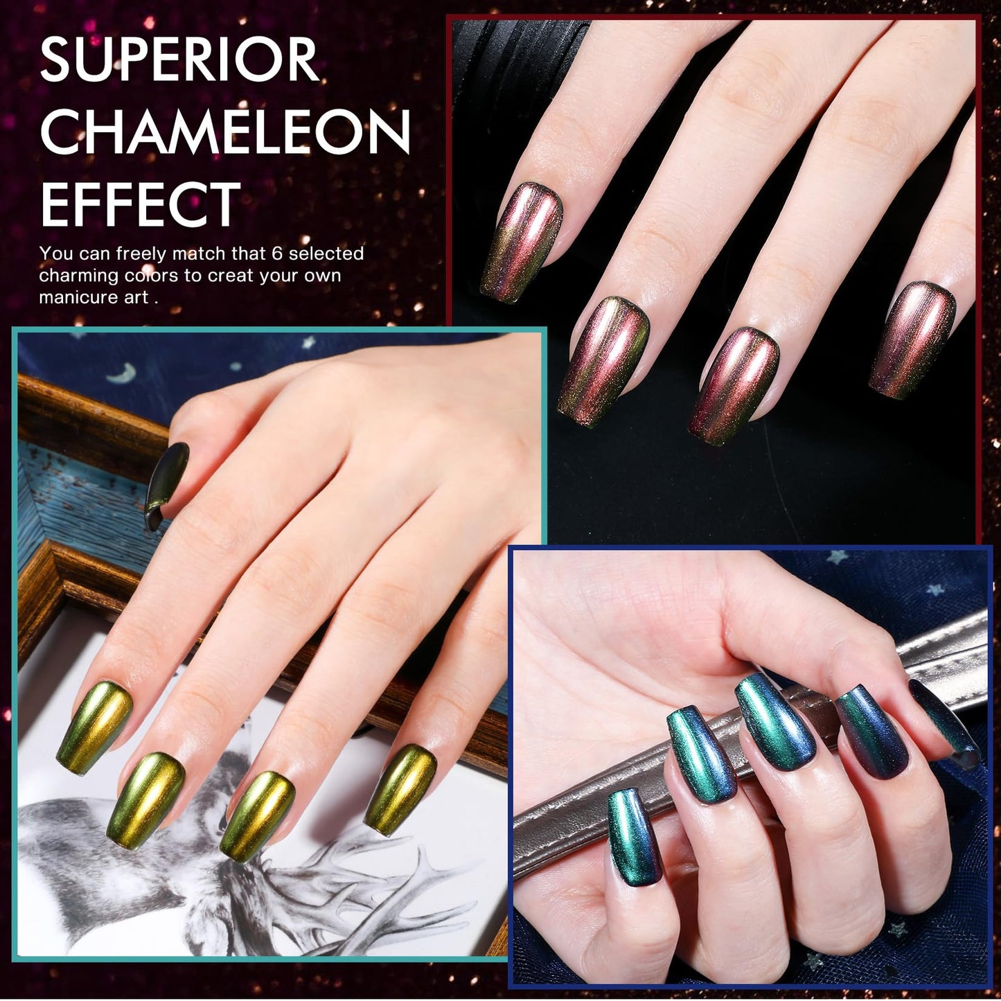 Morovan Fingernail Nail Polish Set: Holographic Metallic Ombre Lacquer Air Dry Nail Polish Regular Nail Pack 0.27oz Glitter Finger Nail Bulk Toenail Polish Kit Halloween Fall Gift for Women