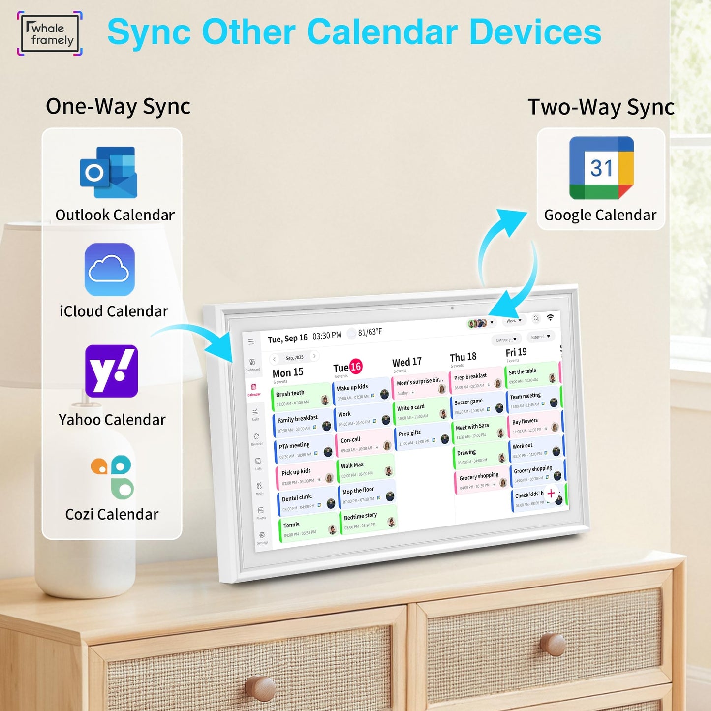 15.6" Smart Digital Calendar,Family Command Center Large Wall Planner with Chore Chart & Meal Planning, Real-time Sync with Google/Outlook, HD Digital Photo Frame, Gift for Parents & Busy Families