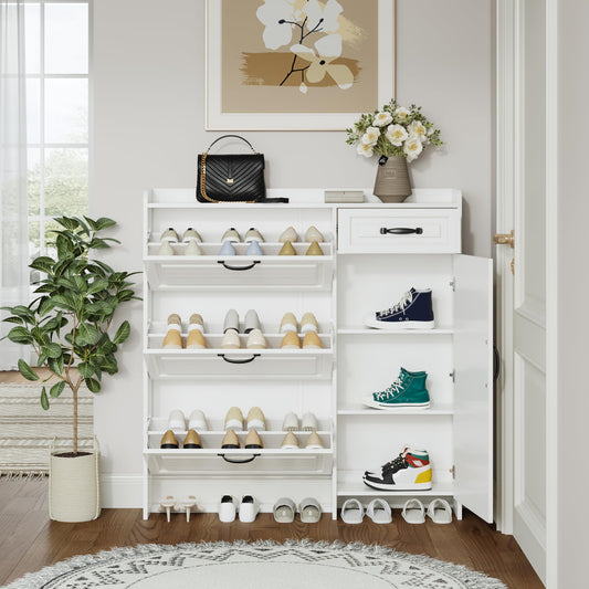 Ball & Cast Shoe Storage Cabinet with 3 Flip Drawers & 1 Drawer, Freestanding Hidden Shoe Organizer with Legs for Entryway, Narrow Shoe Rack Cabinet for Living Room,White