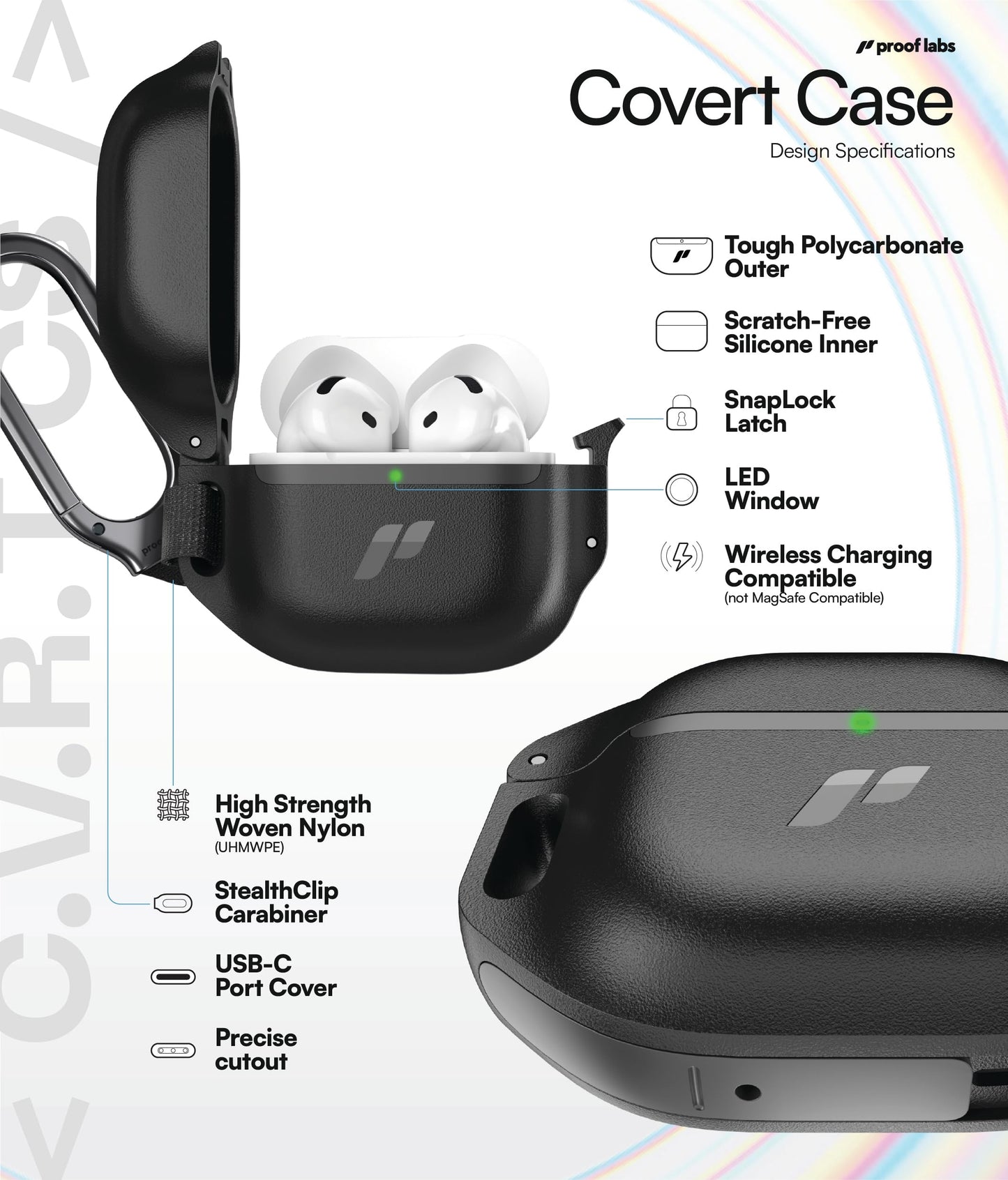 Proof Labs for AirPods 4 Case with Lock - Tough AirPods 4th Generation Case Cover with Carabiner, Rugged Protection and Hard Protective Shell (Black, AirPods 4th Gen)
