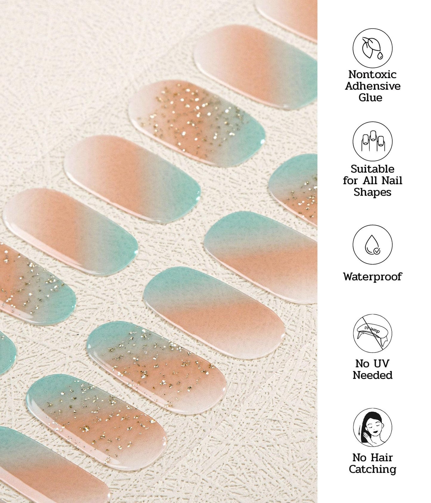 ruyeefam Nail Polish Strips (No UV Lamp Needed) - 22 Pcs Salon Quality Gel Nail Stickers - Long Lasting Wraps (Citrus Mint)