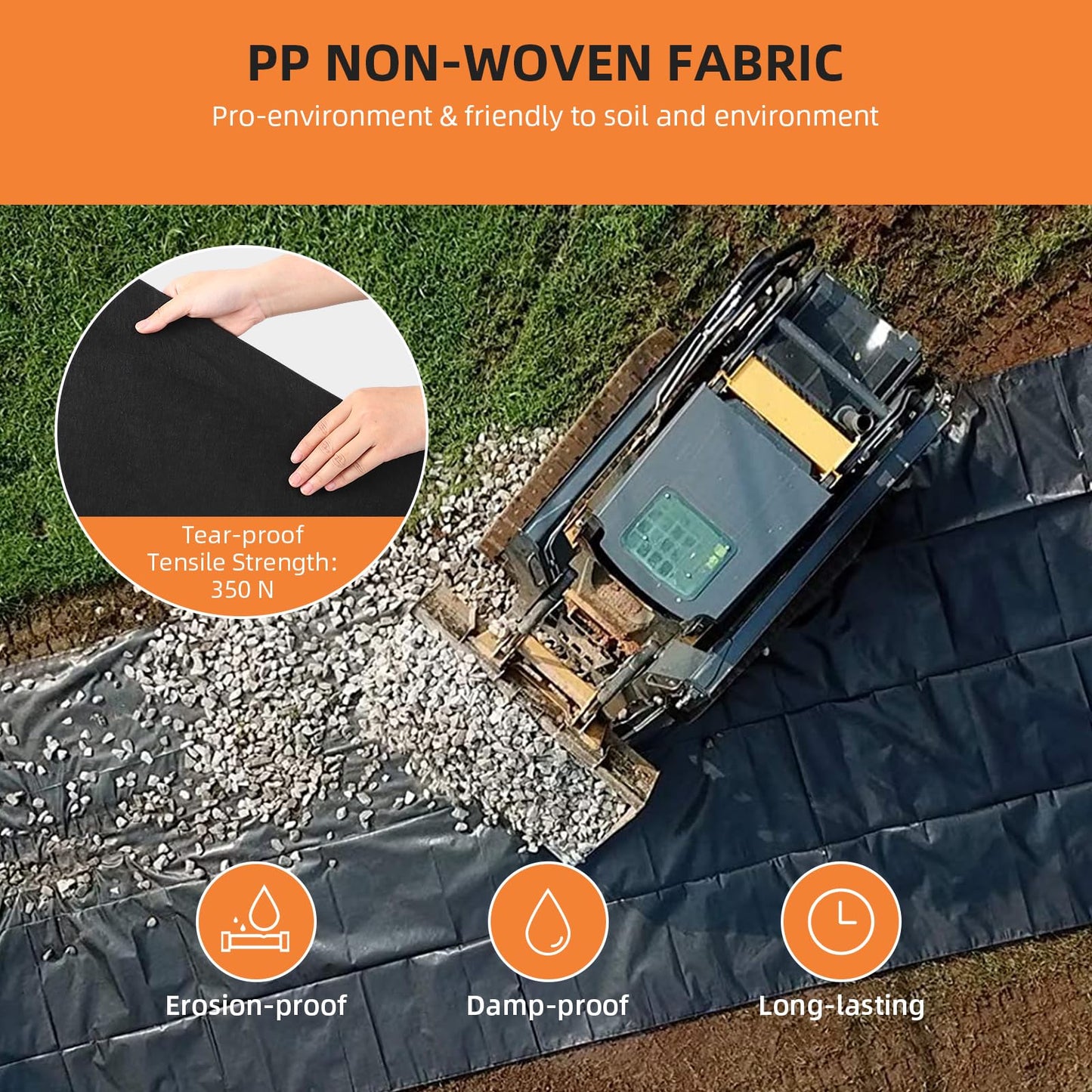 ExploreHorizon 4ft x 100ft Geotextile Fabric, 6oz Polypropylene, 350N Tensile Strength, 440N Load Capacity for Driveway Stabilization, Road Base & Erosion Control