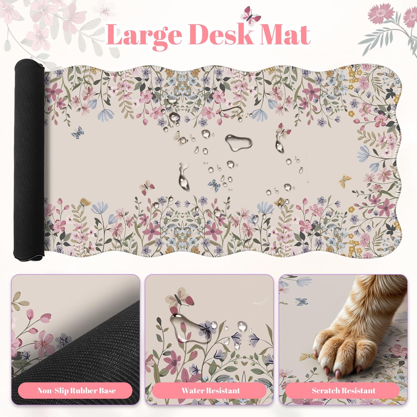 iLeadon Large Desk Mat, Ergonomic Mouse Pad and Keyboard Wrist Rest, Anti Slip Desk Mat Set with Keyboard Wrist Pad, Smooth Large Mousepad Gaming for Home Woman (Beige)
