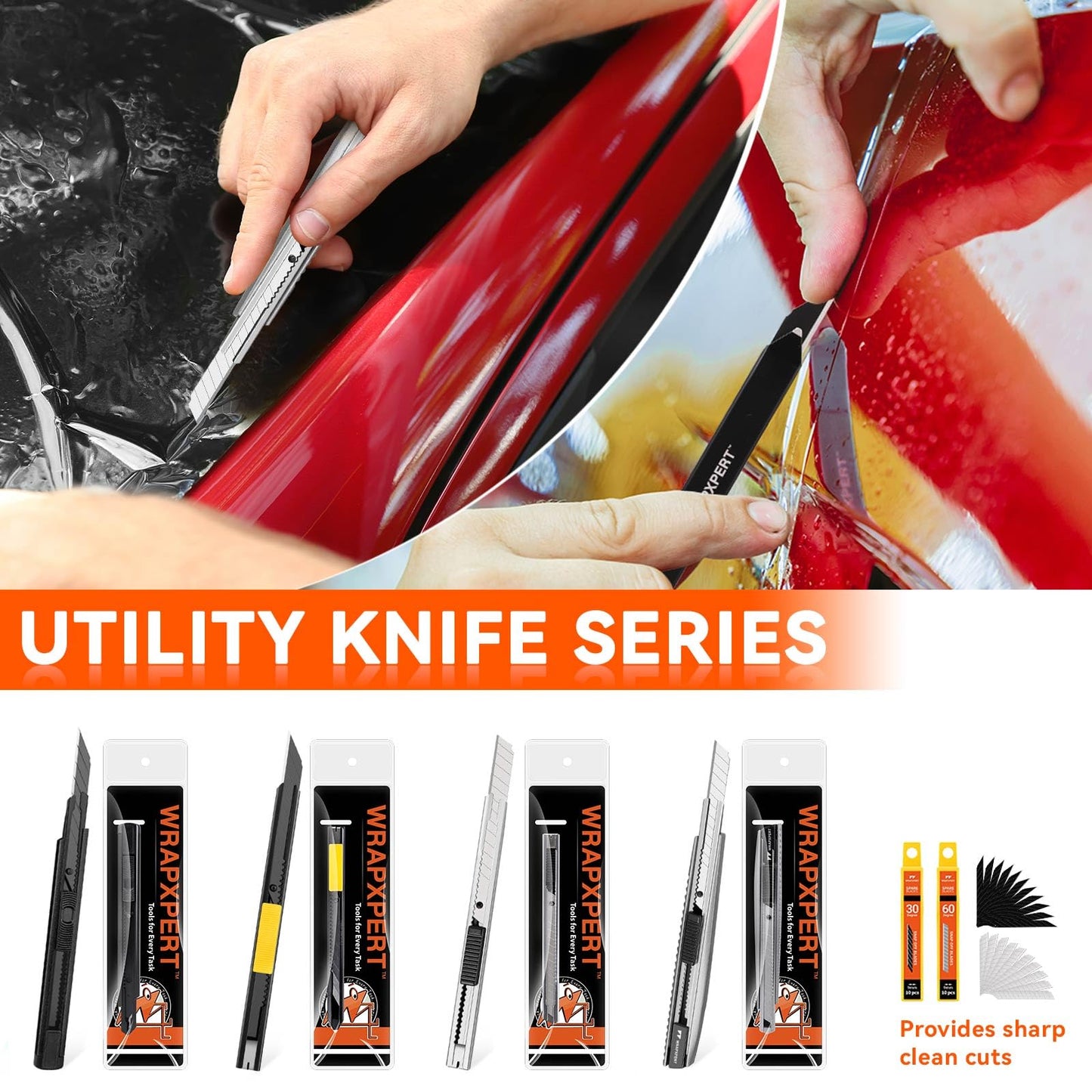 WRAPXPERT Window Tint Tools for Windshield/Rear/Side/Quarter Glass Window Film Installation, 20-in-1 Kits with LCD Heat Gun, Car Tint Squeegees, Utility Knives, Metal Trimming Scraper, Cleaning Cloth
