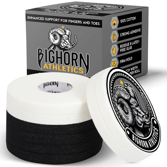 Bighorn Athletics Jiu Jitsu Finger Tape, 0.3-Inch x 45-feet, 8-Rolls | Residue-Free, Zinc Oxide Adhesive | Athletic Sports Tape for BJJ, Wrestling, Climbing, Volleyball, Hands & Toes | Black & White