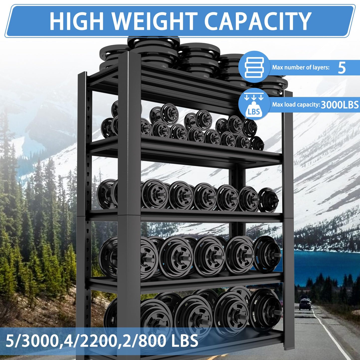 Nexvrtau 3000 LBS Capacity Metal Storage Rack 72" H x 48" W x 20" D, 5-Tier Heavy Duty Garage Shelving Unit,Adjustable Steel Shelves for Garage, Warehouse, Basement, Pantry, Workshop.1 Pack