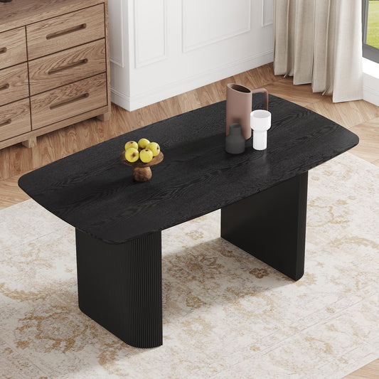 Ebullient Modern Dining Table for 6-8 People, 67'' Black Oval Kitchen and Dining Room Tables, 3.5'' Thick Wood-Patterned Tabletop with Matte Black Tablelegs, Space Saving Kitchen Table