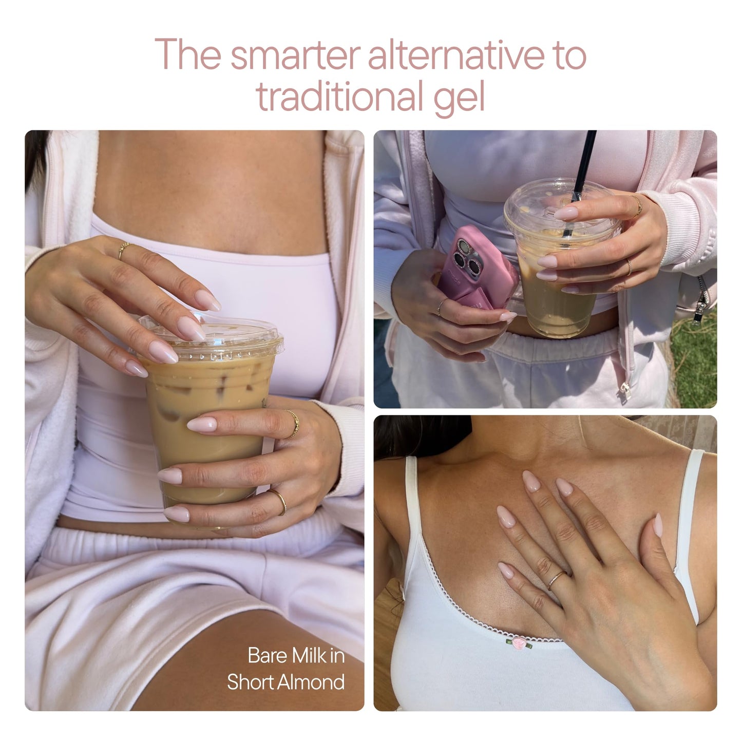 Celebritips Press On Nails - Salon U-ltimate™ | Bare Milk, Short Almond Nails, Reusable | 16 sizes - 32 Nails Kit with Glue and Sticky Tabs