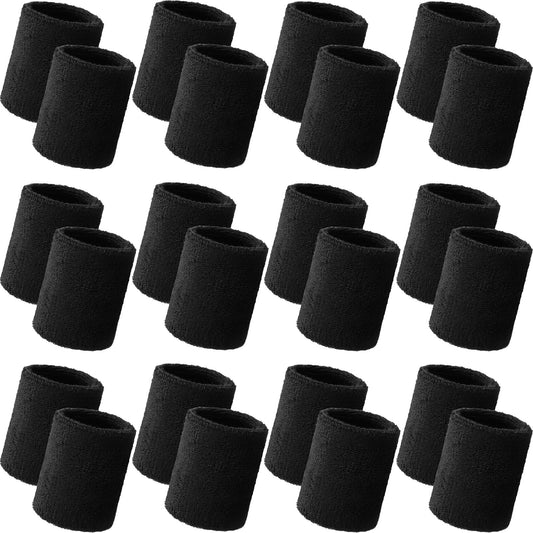 Bememo 24 Pcs Wrist Sweatbands Bulk Sports Wrist Bands for Men Women Breathable Athletic Tennis Wristbands Stretchy Absorbent Cotton Terry for Basketball, Baseball, Gym, Working Out(Black)