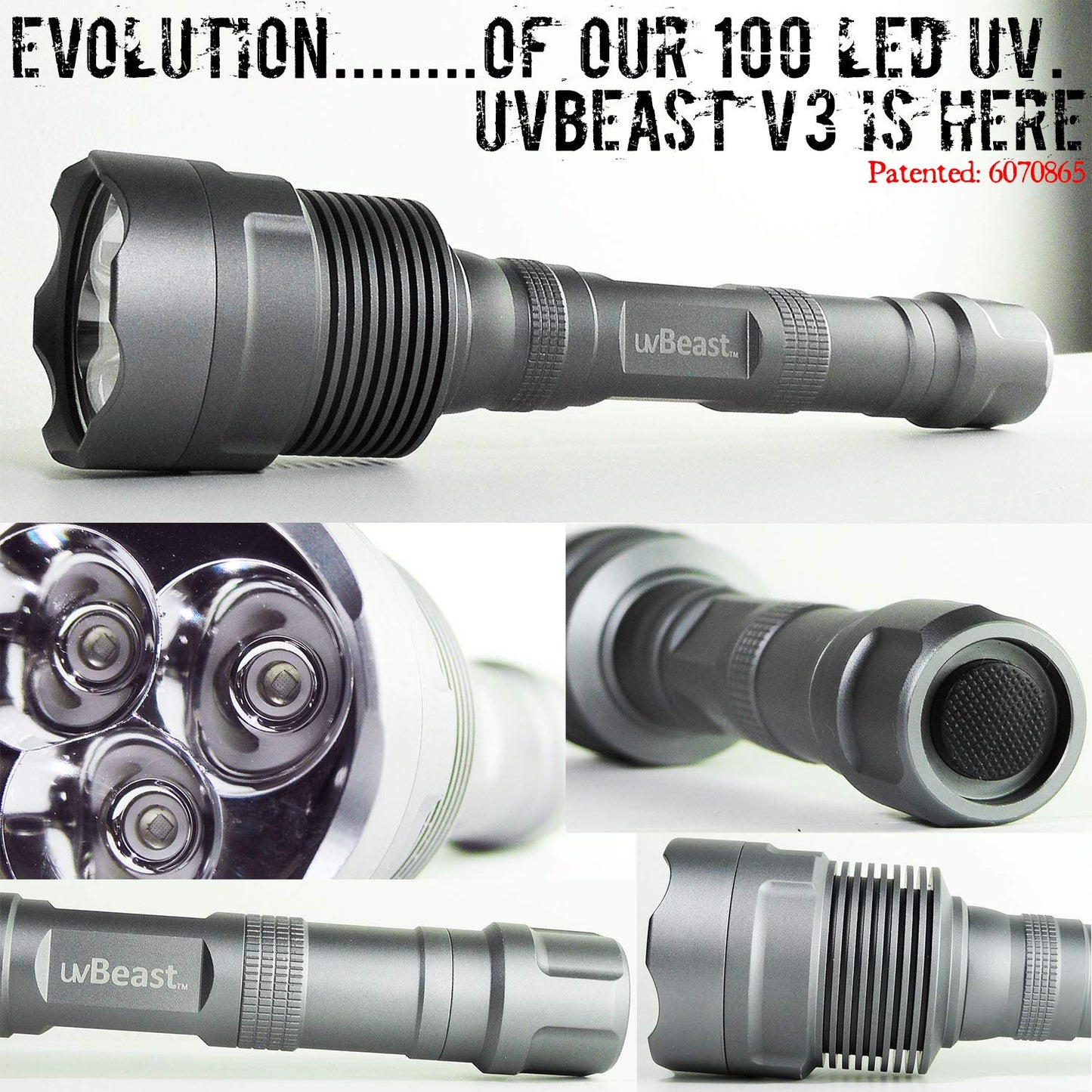 uvBeast V3 385-395nm Black Light UV Flashlight - High Power Upgraded Triple Broad Band LEDs Best for Professional/Commercial Use - USA Stock