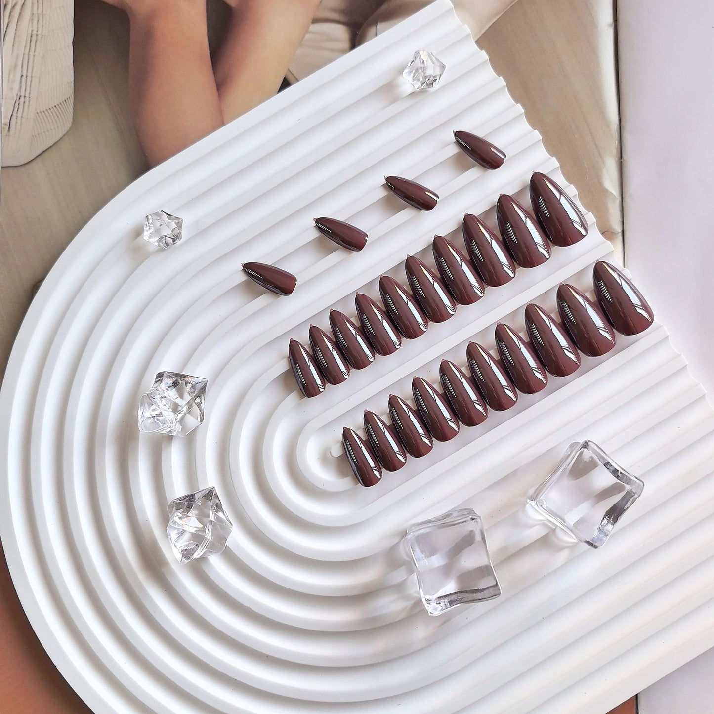 Brown Press On Nails Almond - KQueenest Chrome Press On Nails Medium, Sparkle Gel Fake Nails Press on with Mirror Effect, Glitter Glue on Nails Medium, Reusable Stick On Nails for Women Fall Winter