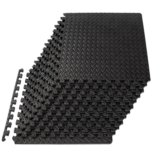 Mat Block APM36001BK-1 Torin Interlocking Foam Exercise Floor Mats: 144 SQ FT, 1/2 inch, 36 Tiles, EVA Gym Mat Flooring, Exercise Equipment Mat for Home Gym Equipment, Black