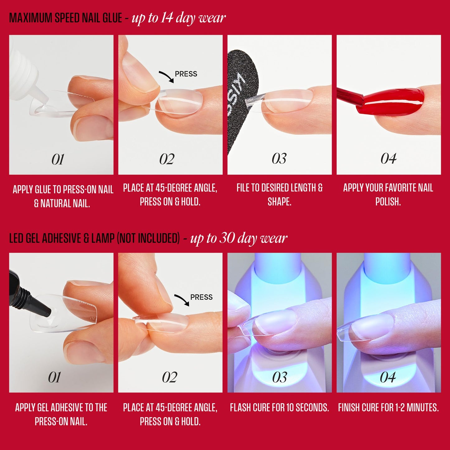 Kiss PROFESSIONAL, Press On Nails, Nail glue included, 'Absolutes', White, Medium Size, Square Shape, Includes 140 Nails, 3g Glue