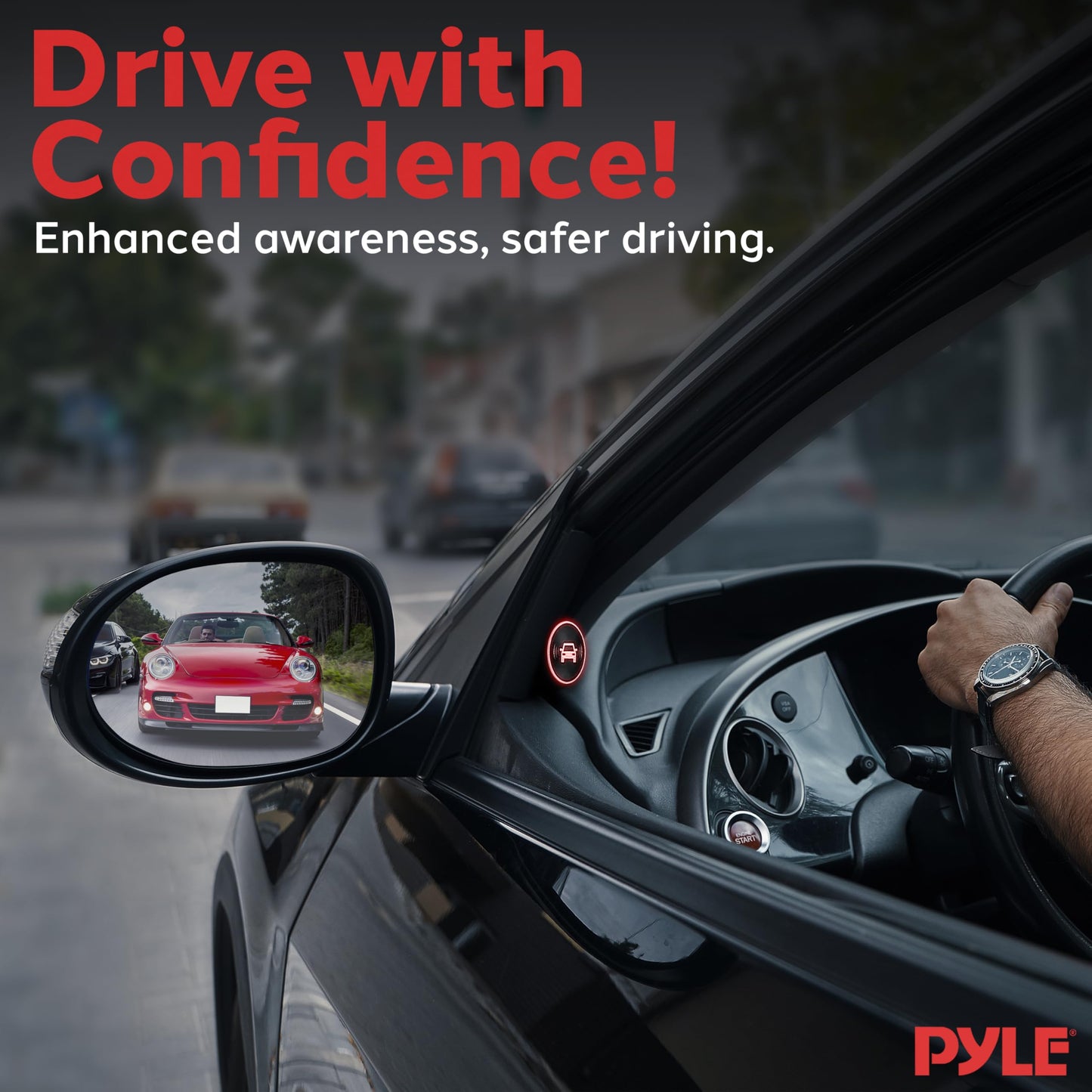 Pyle Ultrasonic Blind Spot Detection System, BSD Change Lane Safer, BSA BSM Blind Spot Monitoring Assistant Car Driving Security with Reverse Parking System, LED Buzzer Monitor, 5 Meter Range