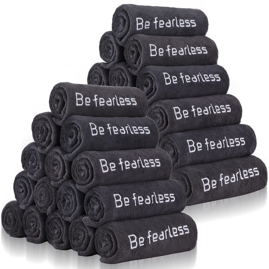 Newwiee 36 Pcs Microfiber Gym Towels for Exercise Fitness Bulk 32 x 16 Inch Soft Quick-Drying Sweat Absorbent Yoga Towel for Women Men Be Fearless Sport Towel for Cycling, Swimming, Workout, Camping
