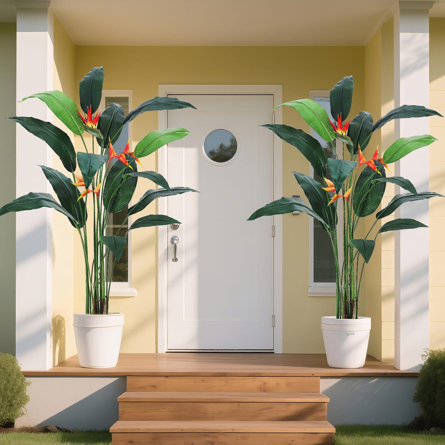 Realistic Artificial Bird of Paradise Plant Palm Tree, 7FT 6FT Tall Fake Tree with Lifelike Faux Leaves, 14 20 Trunks, Silk Indoor Outdoor Greenery, Easy Assembly Home Office Decor, 2 Pack