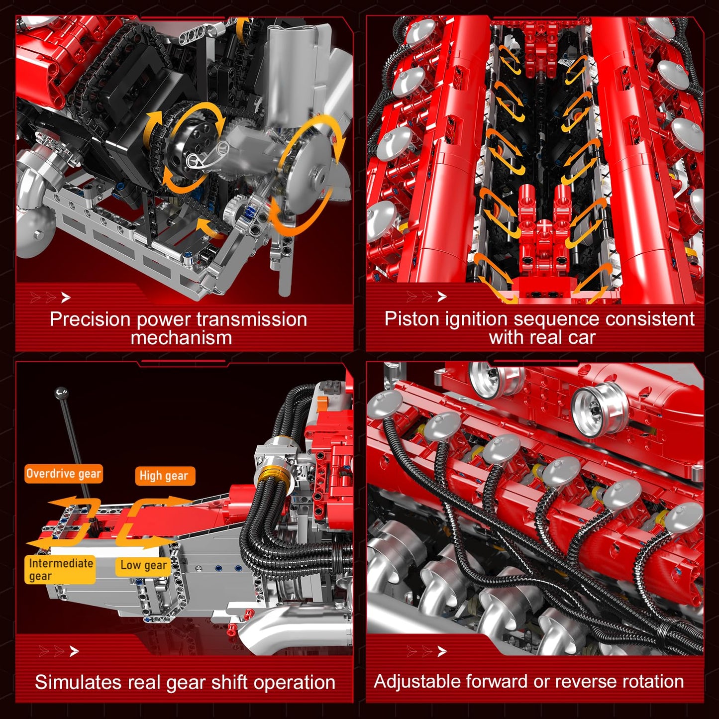Mould King V12 Engine Model Kit That Runs, MOC Engineering Model Building Kit with Battery and Motor, 3472 PCS STEM Engineering Building Blocks for Adults