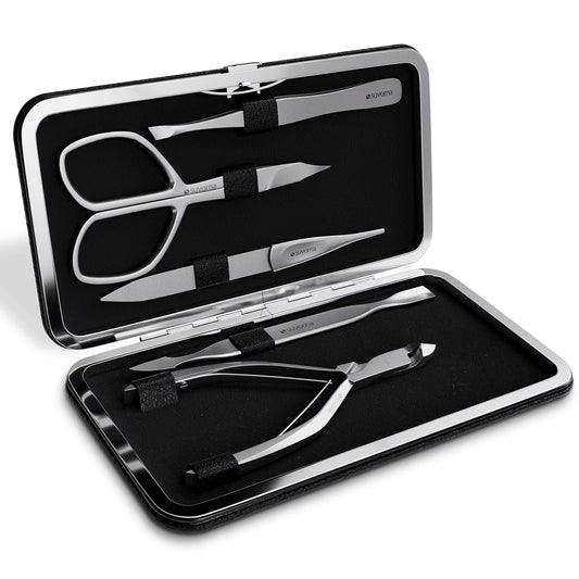 Suvorna Manicure Kit for Women with Nail Clippers, Nail Scissors, Cuticle Pusher, Nail File & Tweezer - Made with Stainless Steel - Professional Nail kit for Adults, Seniors, Women, and Men. (5 Pcs)