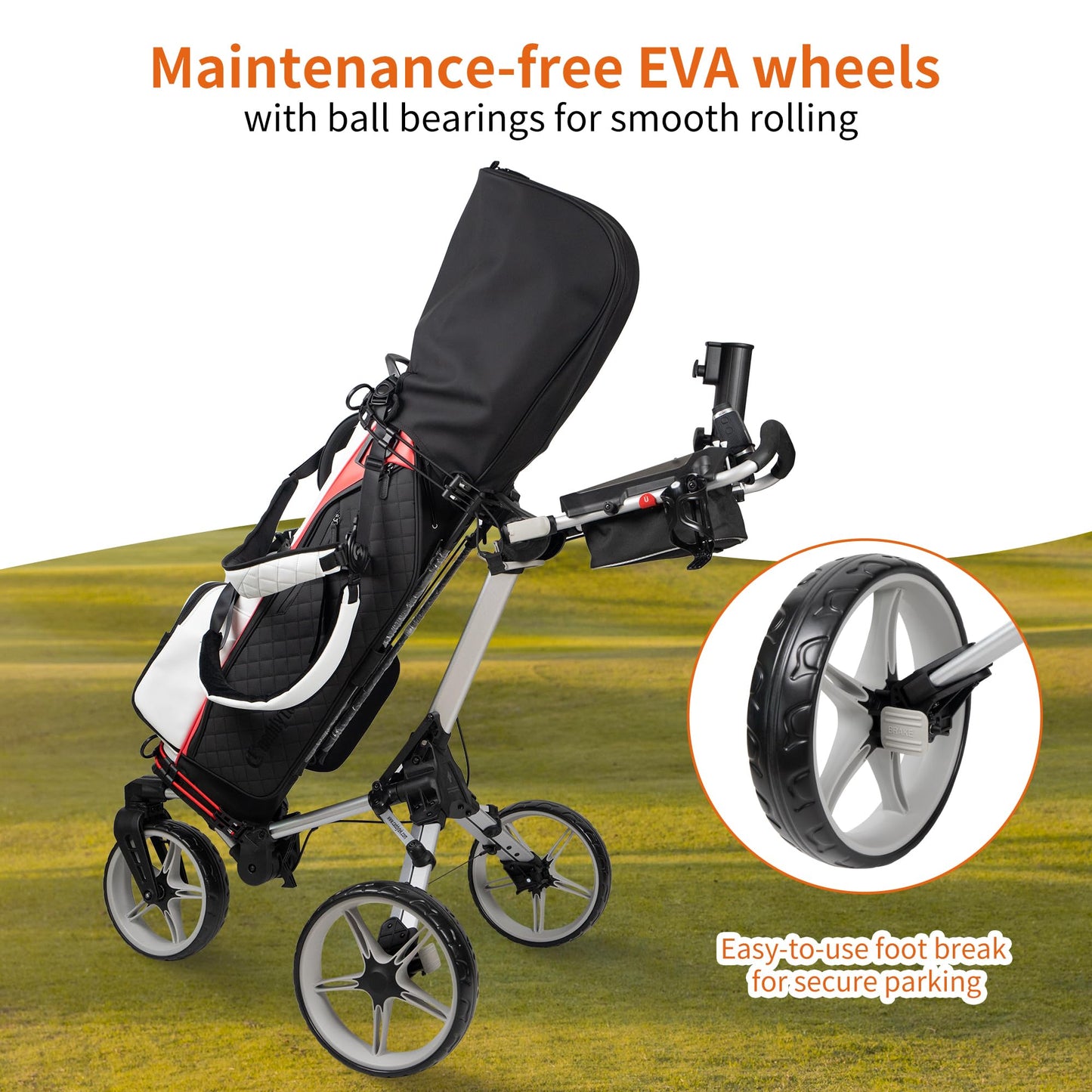 Caddytek CaddyLite Auto+360 Golf Push Cart - 4 Wheel Lightweight Foldable Golf Pushcart with Auto Folding, 360° Swivel Front Wheel, Aluminum Frame, EVA Wheels, Foot Brake, Umbrella & Drink Holder