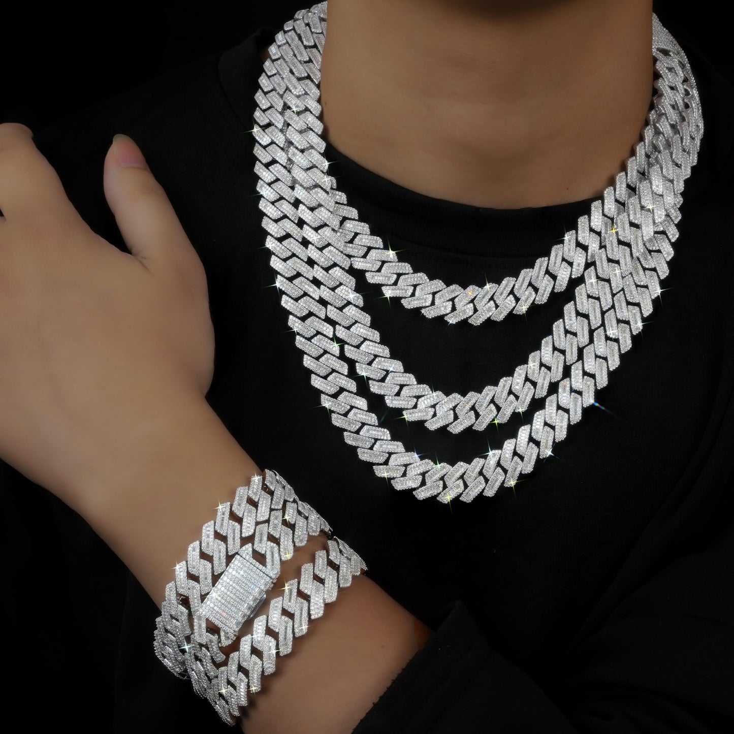MRDOPELUX Cuban Link Bracelet and Cuban Chain Necklace Set for Men | Solid 925 Sterling Silver |D Color VVS1 Moissanite | Hypoallergenic | Hip Hop Hip Hop Jewelry| Luxury Style